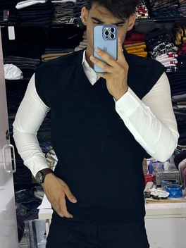 تصویر ژیله [جلیقه] بافتنی مردانه - مشکی / 2xl ا Men's knitted vest Men's knitted vest