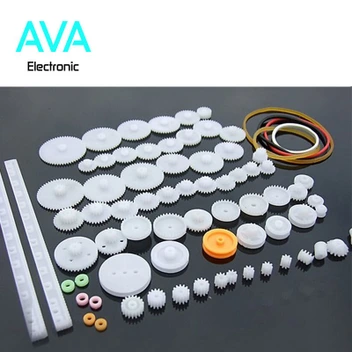 تصویر مجموعه 75 عددی انواع چرخ دنده پلاستیکی به همراه تسمه و پولی 