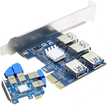 تصویر کارت تبدیل 1 پورت PCIE x1 به 4 پورت x16 کارت گرافیک با رابط USB3.0 ا تجهیزات ماینینگ مقداد آی تی PCIE-EUX1-04 PCIe X1 to 4 Port USB 3.0 PCIe X16 Riser Card تجهیزات ماینینگ مقداد آی تی PCIE-EUX1-04 PCIe X1 to 4 Port USB 3.0 PCIe X16 Riser Card