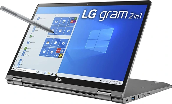 تصویر لپ تاپ LG Gram 14T90N 14 اینچی WQXGA  2 در 1 صفحه نمایش لمسی /مدل ‎14T90N-R.AAS9U1/پردازندهCore i7-10510U/رم 16GB /هارد 1TB SSD/کارت گرافیک Intel UHD Graphics ا LG Gram 14T90N 14" WQXGA (1920 x 1080) 2-in-1 Lightweight Touch Display Laptop, 10th Gen Core i7 , 16GB RAM, 1TB SSD, USB-C, HDMI, USB- Silver LG Gram 14T90N 14" WQXGA (1920 x 1080) 2-in-1 Lightweight Touch Display Laptop, 10th Gen Core i7 , 16GB RAM, 1TB SSD, USB-C, HDMI, USB- Silver