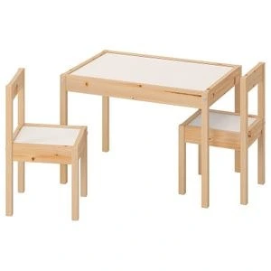 تصویر میز کودک با 2 صندلی برند IKEA |مدل LÄTT | سفید و چوب کاج- زمان تحویل 2 تا 3 هفته کاری ا LÄTT Children's table with 2 chairs, white/pine LÄTT Children's table with 2 chairs, white/pine