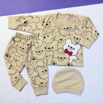 تصویر لباس نوزادی 3 تکه خرس پاپیونی سایز 0 و 1 