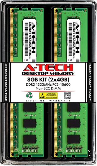 خرید و قیمت A-Tech 8GB Kit (2X 4GB) DDR3 1333MHz PC3-10600 Desktop ...
