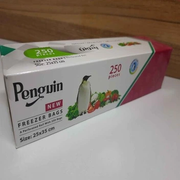 تصویر 250 برگ نایلون پاکت کیسه فریزر آشپزخانه رولی  قوطی پنگوئن 