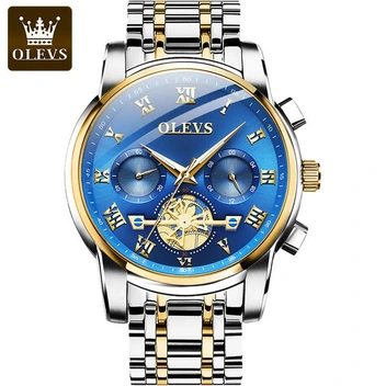 تصویر ساعت مچی مردانه اورجینال وارداتی OLEVS مدل 2859 رنگ ابی طلایی 