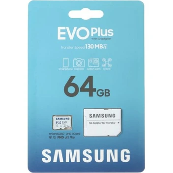تصویر کارت حافظه microSDXC سامسونگ مدل Evo Plus A1 V10 کلاس 10 استاندارد UHS-I U1 سرعت 130MBps به همراه آداپتور SD ظرفیت 64 گیگابایت 