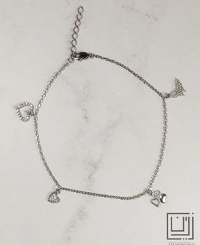 تصویر پابند جواهری نقره طرح پروانه و قلب کد pb05 