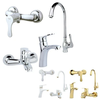 تصویر ست شیرآلات راسان مدل صدف سفید طلایی ا set of Rasan faucets model Sadaf set of Rasan faucets model Sadaf