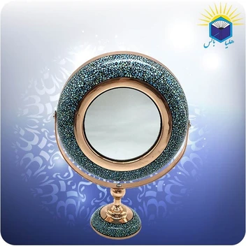 تصویر آینه گرد هفت سینی مس و فیروزه کوب (کد 50141) 